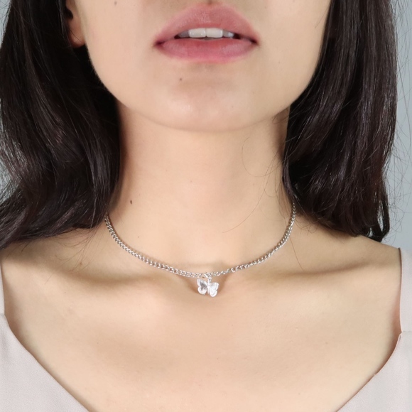 SCARLETT Choker/ BUTTERFLY Silver Choker Necklace - Picture 1 of 3